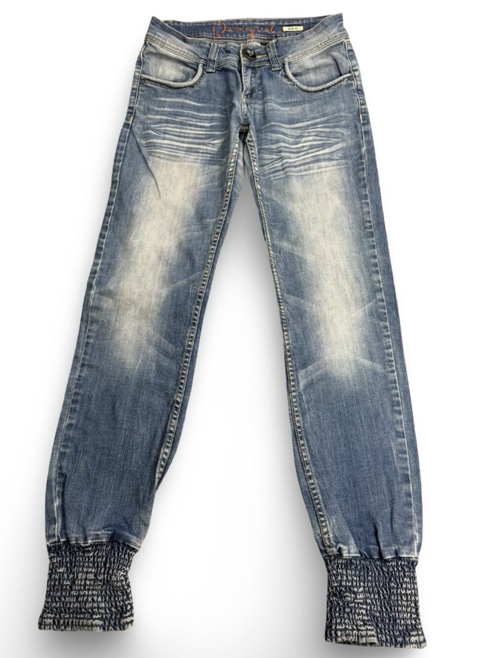Desigual Jeans Size 38 US 6 Low Rise Y2K Jogger Smocked Cuff Embellished Sequins